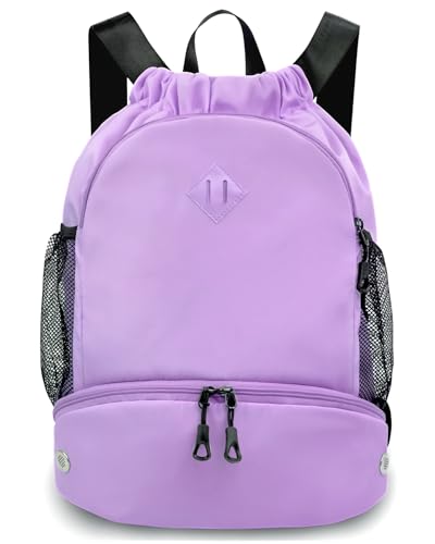 RHDZO Drawstring Backpack with Shoe Compartment and Wet Pocket,Large Purple - color: Large Purple, size: Large
