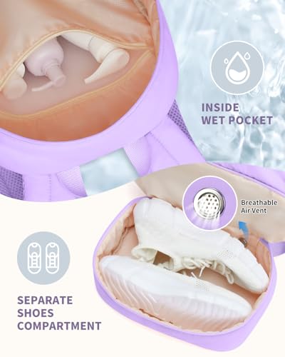 Ceneda Gym Backpack for Women, Cute Gym Bag with Shoe Compartment, Wet Pocket & Tumbler Strap, Puffer Dance Cheer Backpack - color: Purple, style: Puffer