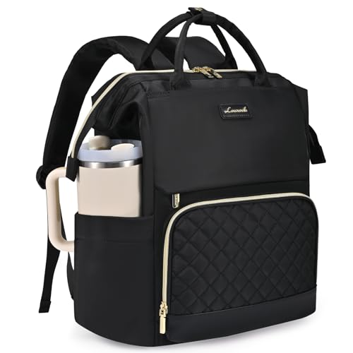LOVEVOOK Laptop Backpack for Women with Giant Tumbler Holder Pocket, 15.6 inch Travel Work Bag Purse for Nurse Teacher, Waterproof Casual Daypack Bookbag for College Business - color: Black-diamond Pattern, size: 15.6 inch