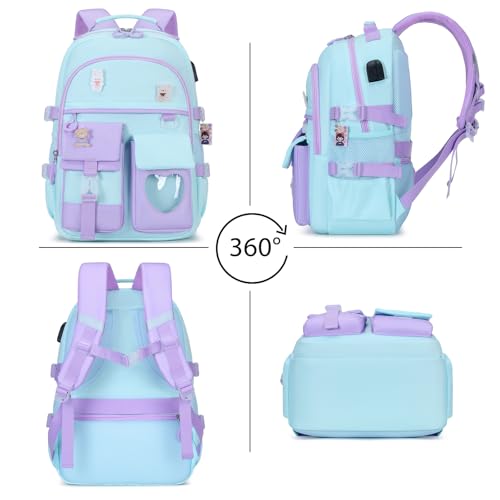 ACESAK Backpack for Girls - Bookbag Backpacks Schoolbag for Girls Kids Teen Women Casual Travel Daypacks - School Bag Elementary Middle School College Cute Backpack with Lunch Box (Blue Purple) - color: Blue Purple