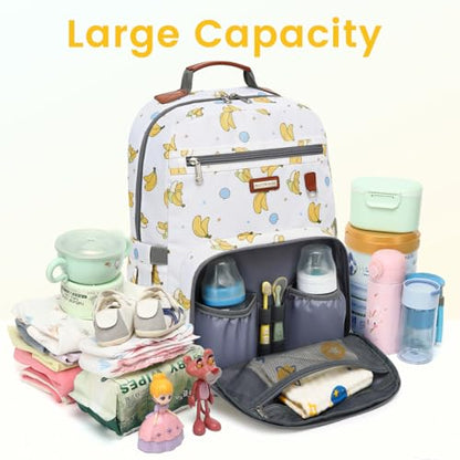 Diaper Bag Backpack, Large Baby Nappy Bags with Portable Changing Pad for Boys and GirlsMultifunction Travel Baby Bag for Moms Dads, Shower Gifts Waterproof and Stylish - color: Banana Party Beige