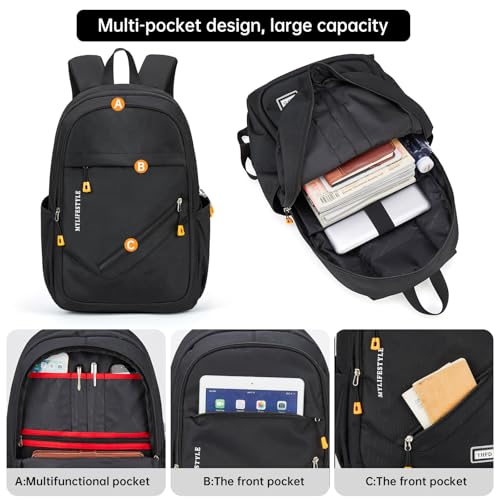 Travel Laptop Backpack, Business Slim Sturdy Water Resistant School Backpack, Gift for Men & Women, Fits 15.6 Inch Notebook - color: Pure Black