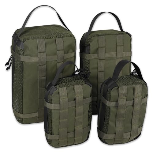 4 Set Tactical Packing Cubes ，Compressible Mesh Duffle Storage Bag,Portable Edc Molle Pouch Organizer. - color: OD GREEN