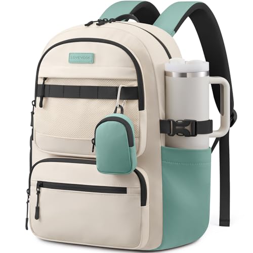 LOVEVOOK Waterproof Laptop Backpack, 15.6" Travel Daypack Compartments, Work College Travel Bag for Business Commute with Mini Pouch - color: Beige - Green - Black, size: 15.6 Inch