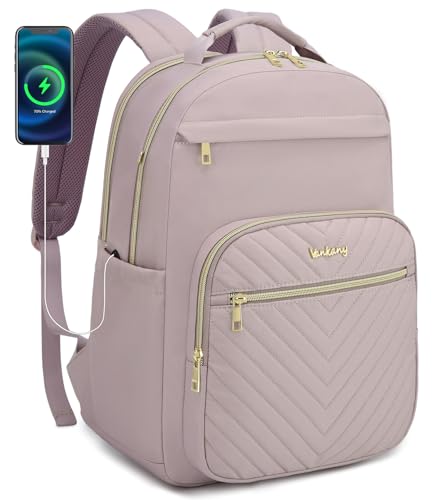 17.3in Laptop Backpack Women for Work, Cute Teen Backpack for Girl University Teacher Nurse Middle School Bag Aesthetic, Light Purple - color: Purple Gray, size: 17.3in