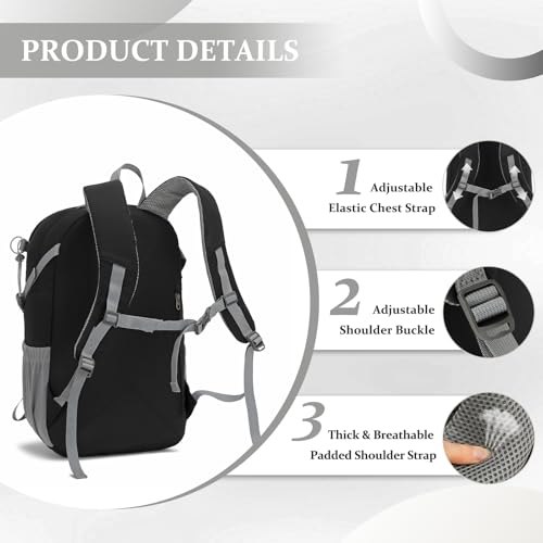Hiking Backpack for Men Women, 25L Lightweight Travel Backpack Camping Daypack for Outdoors - color: Black