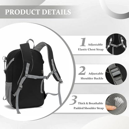 Hiking Backpack for Men Women, 25L Lightweight Travel Backpack Camping Daypack for Outdoors - color: Black