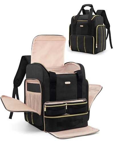 BALULHG Large Portable Travel Makeup Bag with 3 Removable Transparent Case, Dual-Shoulder Multi-Functional Cosmetic Bag,Double Layer Big Capacity Makeup Bag Backpack, Patent Pending - color: Black