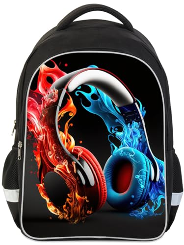 HiMagics Large School Backpack for Teen Boys Girls, Aesthetic Middle High School College Bookbag, 17inch With Laptop Pocket Men and Women Back pack Casual Travel Daypack - color: A02-headphones