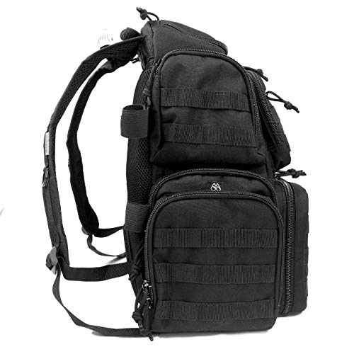 K-Cliffs Tactical Range Backpack – Lockable Bag for 5 Handguns Pouches – 900D Water‑Resistant with Rain Cover & USA Patch - color: Black With Eva Cradle