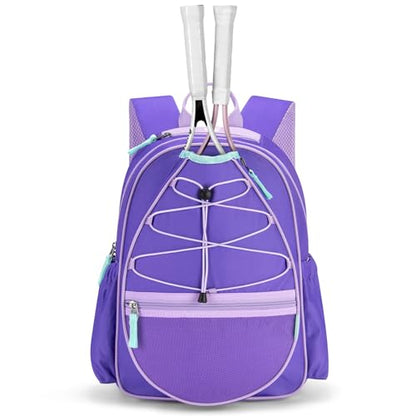 Choco Mocha Kids Tennis Bag, 16 Inch Youth & Junior Tennis Backpack with Shoe Compartment, Holds 2 Rackets (21–23 Inch) - color: Solid Purple