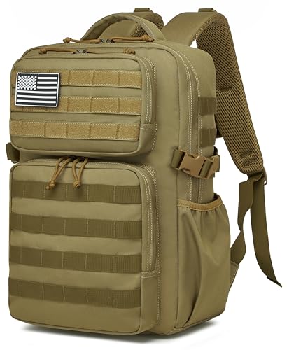 Wotony Military Tactical Backpack for Men Waterproof Daypack 3 Day Assault Pack Molle Bag with Water Bottle Holder - color: Khaki, size: 30L
