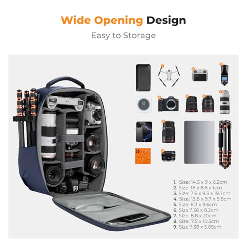 K&F CONCEPT Camera Backpack,Hardshell Photography DSLR Camera Bag with 15-15.6 Inch Laptop Compartment Hard Shell Camera Case Compatible with Canon/Nikon/Sony/DJI Mavic Drone - color: Deep Blue