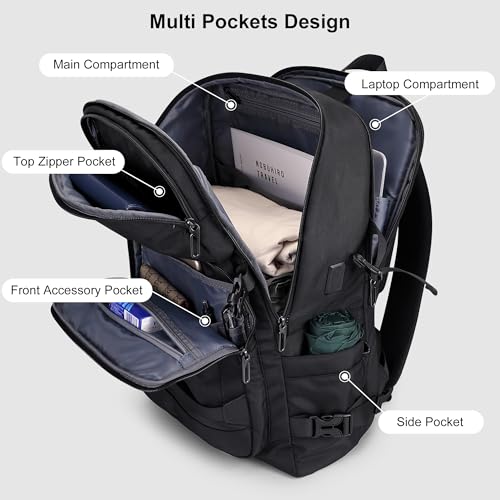 PIJUSHI Travel Backpack for Women Men Flight Aprroved Carry on Bag Large Casual Luggage Backpack Fit 16 inch Laptop(PE050 Black) - color: Black