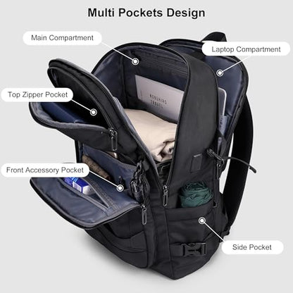 PIJUSHI Travel Backpack for Women Men Flight Aprroved Carry on Bag Large Casual Luggage Backpack Fit 16 inch Laptop(PE050 Black) - color: Black