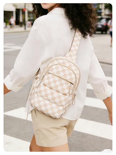 BAGSMART Small Sling Bag for Women, Puffer Crossbody Bag Purses Hobo Handbag Fanny Packs for Travel Hiking - color: Checkered