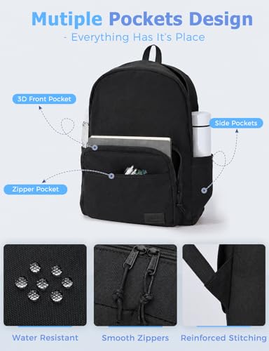 VASCHY School Backpacks, Lightweight Bookbag Schoolbag for Boys Girls Casual Basic Simple Daypack for Men Women Black - color: Black