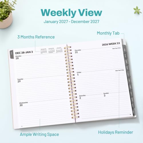 SUNEE 2027 Planner, Weekly and Monthly Calendar Planner, January 2027-December 2027, Daily Agenda with Tabs, Note Pages, Spiral Binding, 6"x8.3", Pastel Garden - color: Pastel Garden