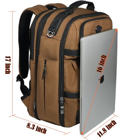 WELKINLAND 20-Pockets Travel Backpack, Carry-On luggage backpacks, 16-Inch laptop backpack for men, Expandable backpack with trolley sleeve, Travel backpack with shoe compartment