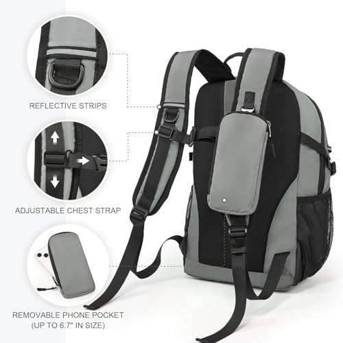 Small Hiking Backpack for Women Men 20L Lightweight Travel Backpack with Phone Pocket Waterproof Daypack for Women Men - color: Grey