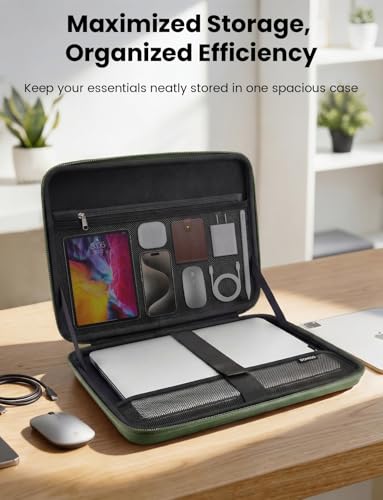 DOMISO Laptop Hard Case 14-14.4 inch Waterproof Shockproof Hard Shell Laptop Sleeve with Handle & Storage Pocket, Compatible with MacBook, HP, Dell, Green - color: Green, size: 14 inch