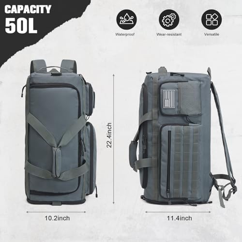 G4Free 3-in-1 Travel Duffle Bag for Men and Women, 50L Large Gym Sports Bags Tactical Military Duffle Backpack with Shoes Compartment and Wet Pocket (Dark Gray) - color: Dark Gray