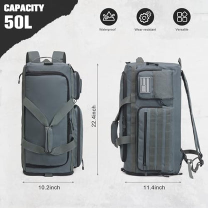 G4Free 3-in-1 Travel Duffle Bag for Men and Women, 50L Large Gym Sports Bags Tactical Military Duffle Backpack with Shoes Compartment and Wet Pocket (Dark Gray) - color: Dark Gray