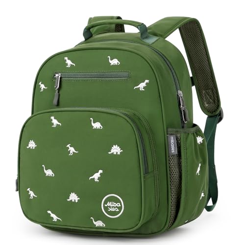 mibasies Boys Backpacks Ages 5-8: Quilted Backpack for Kids - Cute 15 Inches Bookbag for Kindergarten Elementary School Dinosaur Green - color: Dinosaur Green, style: Kids-15"h