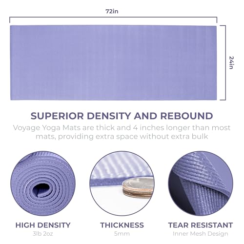 Voyage Yoga Mat, 6 Pack, 72" x 24" Professional Studio and Gym Bulk Yoga Mats, 5mm Thick, Durable, Anti-Tear, Non Slip Fitness and Exercise Mats - color: Peri Purple
