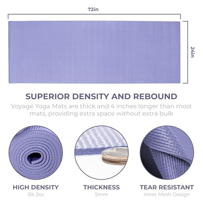 Voyage Yoga Mat, 6 Pack, 72" x 24" Professional Studio and Gym Bulk Yoga Mats, 5mm Thick, Durable, Anti-Tear, Non Slip Fitness and Exercise Mats - color: Peri Purple