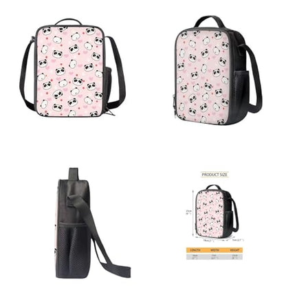 4PCS Cute Panda Backpack for Girls Love Heart School Bag Set with Lunch Box Pencil Case and Water Bottle Holder Trendy Backpack 4 in 1 Set for Travel Children Teens Rucksack - color: Cute Panda Love Heart