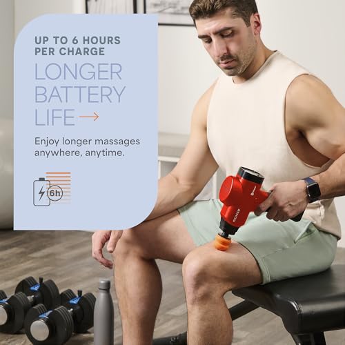 Lifepro Massage Gun & Massage Gun Holder (Sold Separately) - Percussion Muscle Massager for Athletes with 8 Heads and 5 Speed Settings - Deep Tissue Back Muscle Massager Extender for Recovery - color: Red