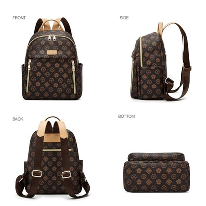 Makes Mini Backpack for Women, Stylish Daypack Purse Handbag Small Casual Daily Travel Bag, Lady Girls Gifts for Work School, 2pcs Sets - color: Coffee Flower