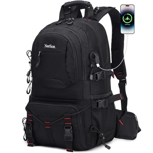 Nerlion 40L Hiking Backpack Travel Backpack for Men Women Camping Waterproof Outdoor Hiking Daypack Lightweight Backpack (Black) - color: A1- Black