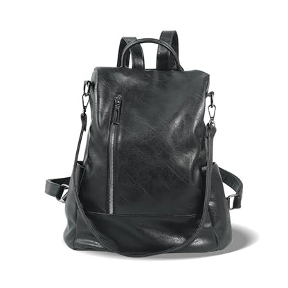 Women Backpack Purse PU Leather Anti-theft Casual Shoulder Bag Fashion Ladies Satchel Bags - color: Black, size: Medium