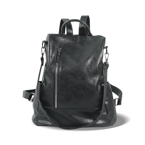 Women Backpack Purse PU Leather Anti-theft Casual Shoulder Bag Fashion Ladies Satchel Bags - color: Black, size: Medium