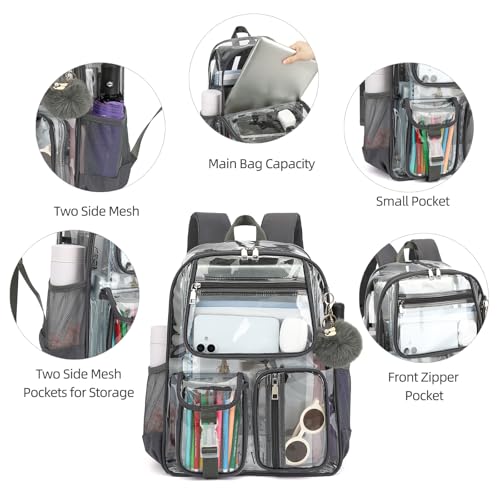 Clear Backpacks for Girls Boys, Heavy Duty PVC Transparent School Bookbag See Through Back Pack for College Work Travel (Dark Grey) - color: Dark Grey