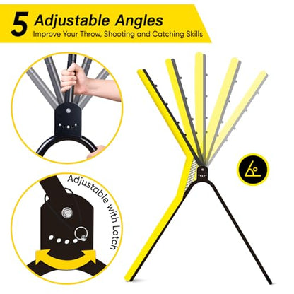 Happy Jump 7x4 FT Pro Lacrosse Rebounder Training Set with 5 Adjustable Angles, Heavy-Duty Bounce Back Net Frame, Includes Lacrosse Ball & Baseball, Portable for Outdoor Practice
