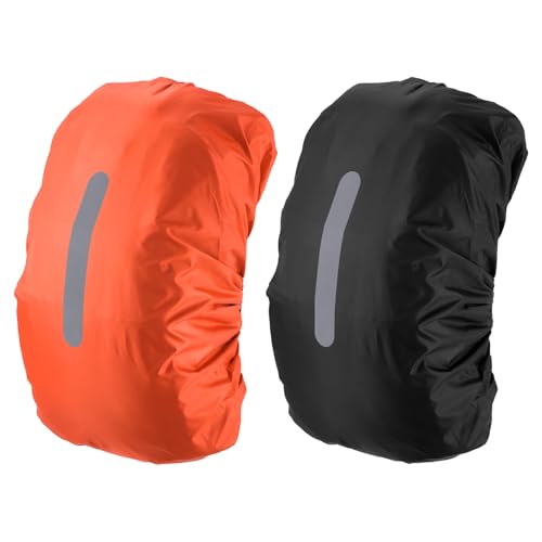 PATIKIL Waterproof Backpack Rain Cover, Non-Slip Backpack Cover with Vertical Reflective Strap Stay Dry - color: Black/Orange, size: XL(65-75L)