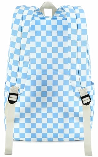 LEDAOU Backpack for Teen Girls Lightweight Kids Bookbag for Elementary Middle High School College Women Laptop Casual Daypack (Checkered-Blue) - color: Checkered-blue