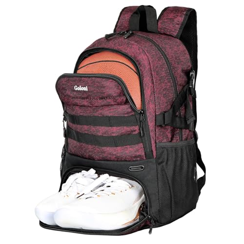 Goloni Basketball Backpack,Large Basketball Bag with Ball Compartment & Shoe Compartment,Sports Bag Fit Volleyball, soccer - color: Red