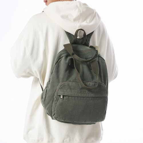 MaxxCloud Unisex Casual Canvas Laptop Backpack,Lightweight Work Daypack Travel Bag,Men Women Top Handle Rucksack - color: Green