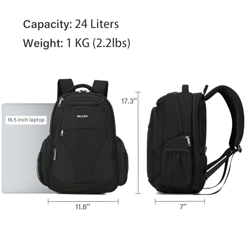 MILADA Travel Backpack For Men Laptop Backpack Women Business Carry On Backpack Airline Approved Fits 16.5 Inch Laptop Bag Work Backpack, Black - color: Black