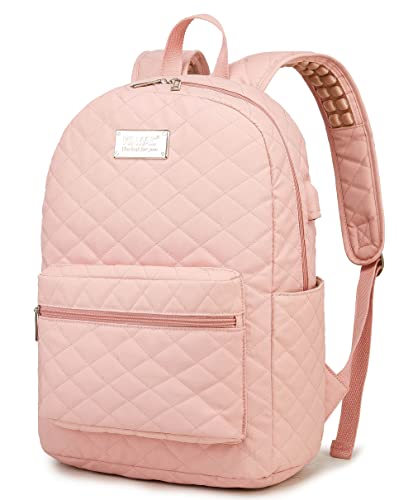 Kinmac Laptop Backpack with Massage Cushion Straps and USB Charging Port for Laptop Up to 15.6 Inch Men Women Travel Outdoor Backpack (Pink) - color: Pink Embroider