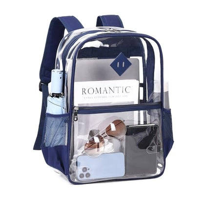 MUSEVOS Clear Backpack, Heavy Duty See Through Book Bag for Work, Security, Concerts, College Transparent PVC bookback Stadium Approved, Navy Blue - color: Navy Blue