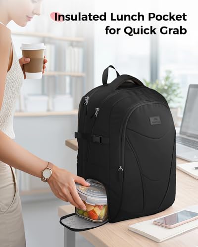 MATEIN HER Work Laptop Backpack for Men Women Fits 17'' Computer, Black | Anti Theft, Water Resistant, with Lunch Compartment, Water Bottle Holder, Office Travel Commute, Bookbag for College - color: Black