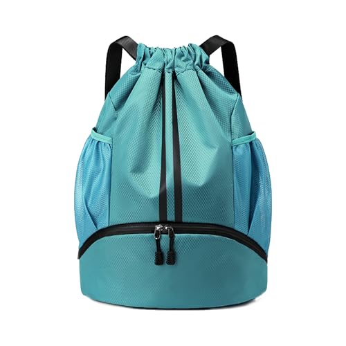 JELUTAR Drawstring Backpack Gym Bag with Shoes Compartment for Soccer, Basketball, Swim, Water-Resistant String Backpack Beach Cinch for Women Men, Teal - color: Teal, size: Large
