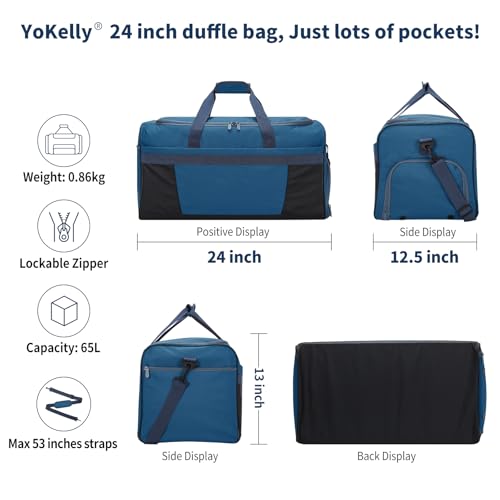 Men's 65L Gym Bag with Wet Pocket and Shoe Compartment- 24"x12.5"x13" Large Sports Duffle Bag for Gym Travel - Royal Blue - color: Royal Blue