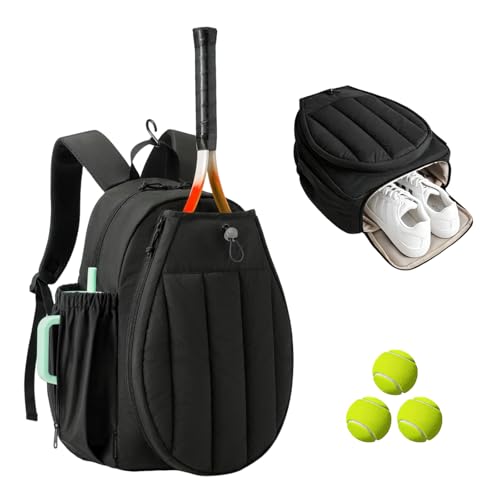 BeGyoku Tennis Backpack,Tennis Bag with Shoe Compartment&Waterproof Pocket&Fence Hook,Tennis Racket Bag Holds 2 Rackets,Large Tennis Bags for Women Men,Gym Sports Bag for Teennis Pickleball Badminton - color: Black