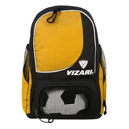 Vizari Solano Soccer Backpack With Ball Compartment and Vented Ball Pocket and Mesh Side Cargo Pockets for Adults and Teens - color: Neon Yellow
